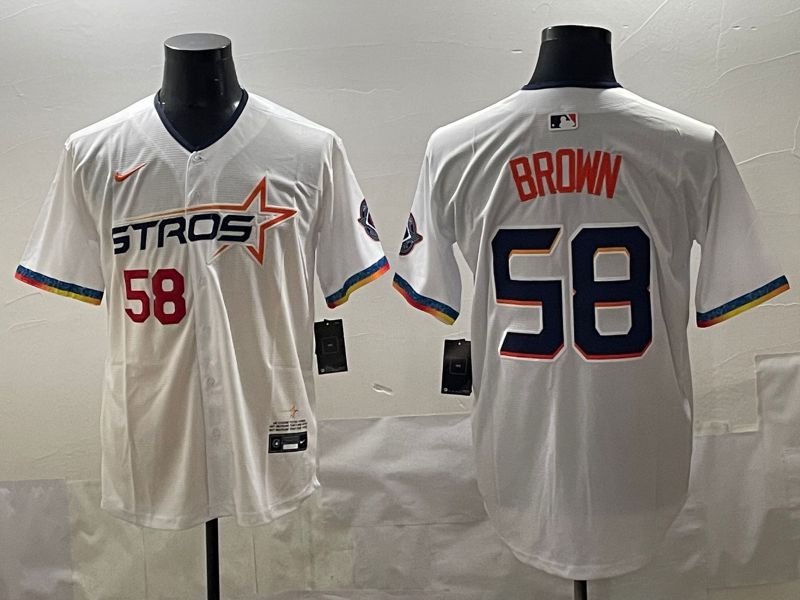 Men Houston Astros #58 Brown White Fourth generation Joint Name 2025 Nike MLB Jersey style 2